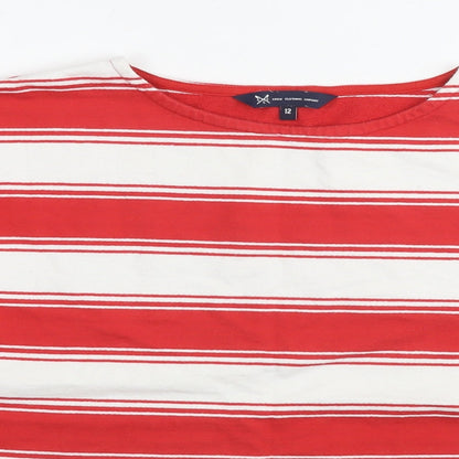 Crew Clothing Womens Red Striped Cotton Basic T-Shirt Size 14 Round Neck