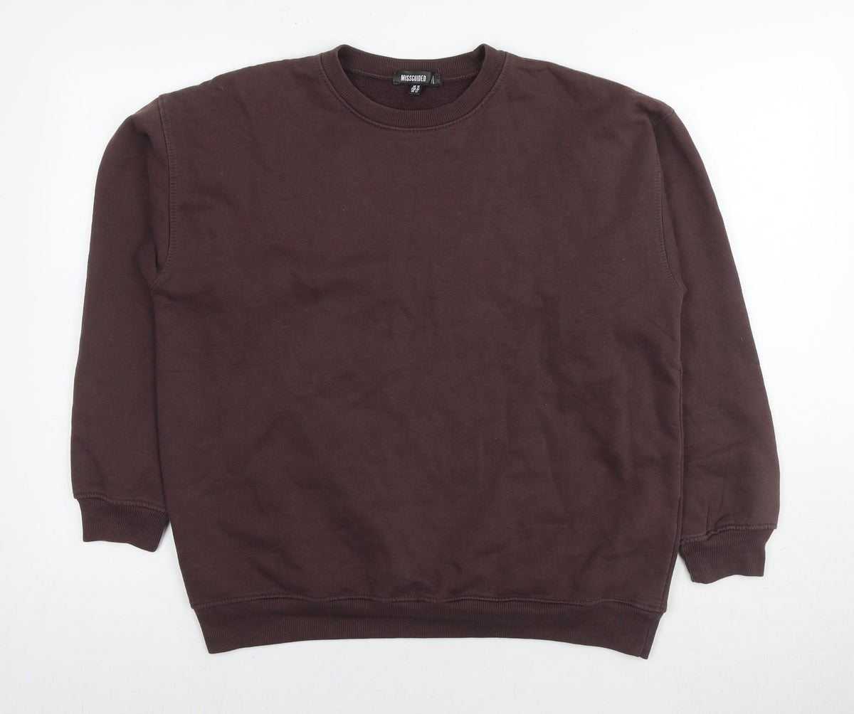Additional front view of Missguided women’s brown cotton pullover sweatshirt, size UK 16, pullover