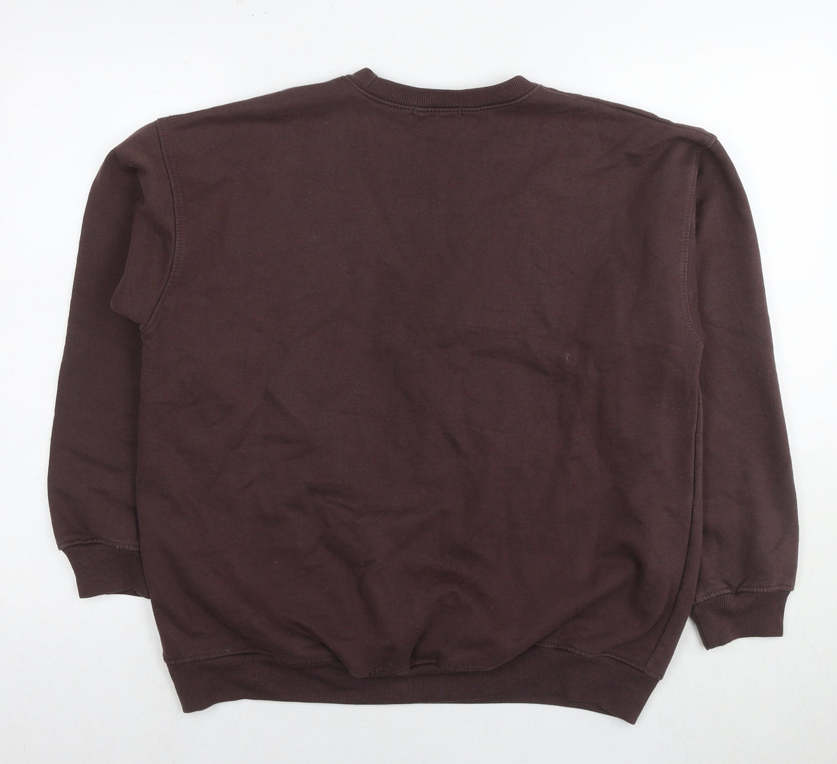 Back view of Missguided women’s brown cotton pullover sweatshirt, size UK 16, pullover