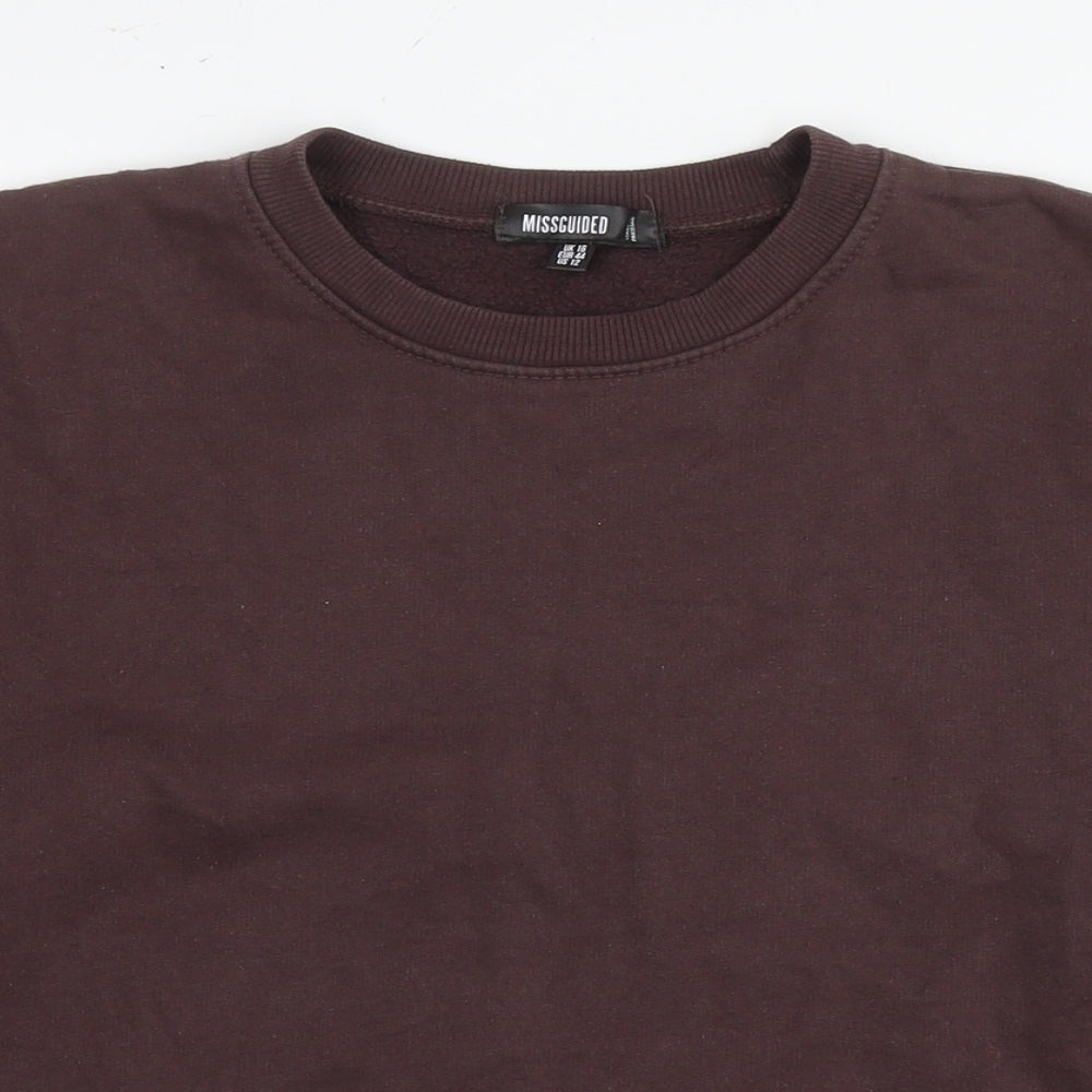 Close-up detail of Missguided women’s brown cotton pullover sweatshirt, size UK 16, pullover