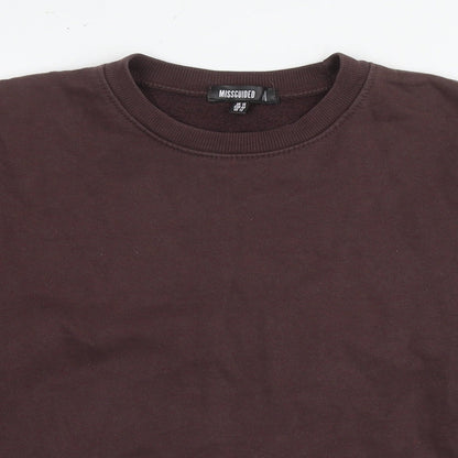 Close-up detail of Missguided women’s brown cotton pullover sweatshirt, size UK 16, pullover