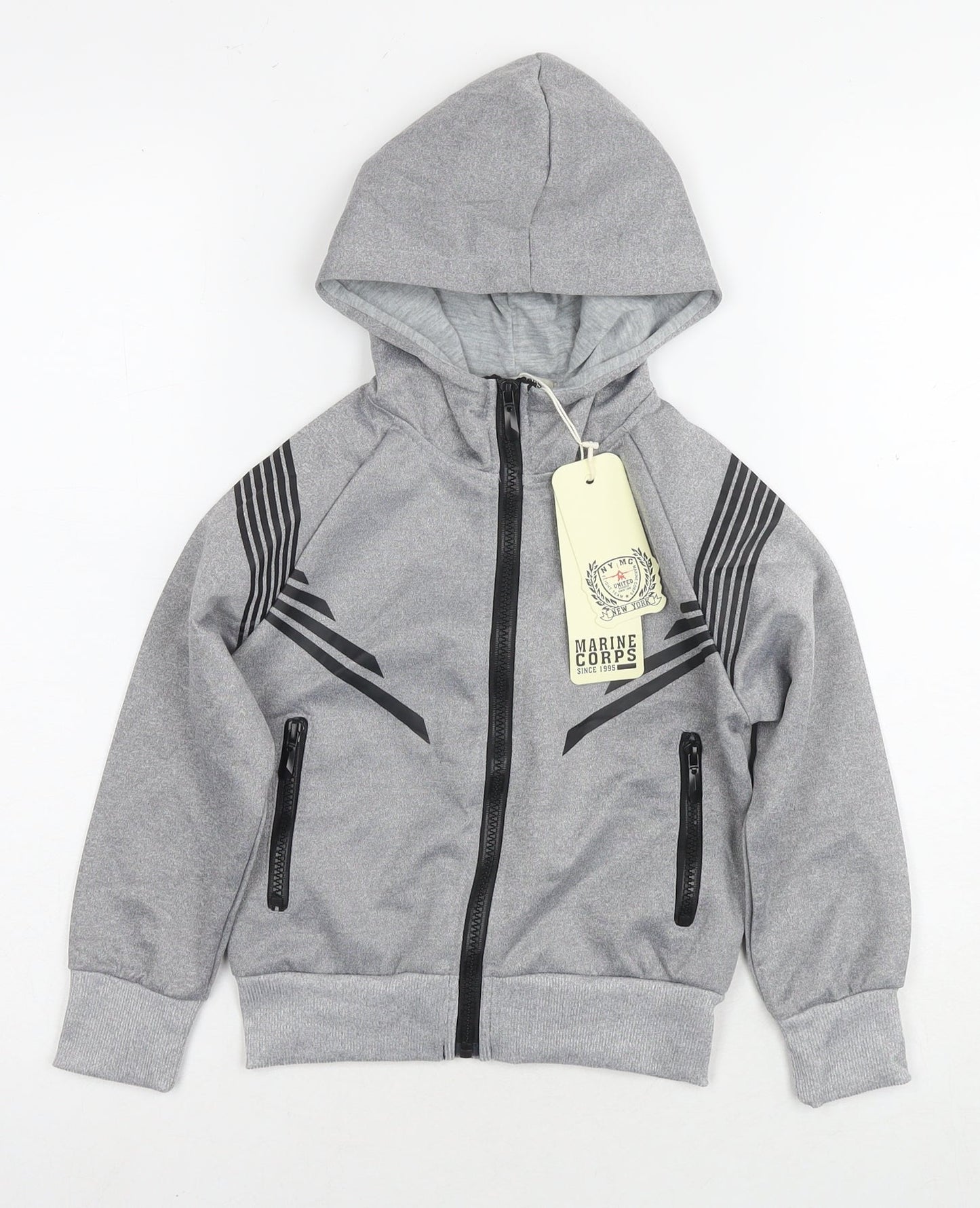 Marine Corps Boys Grey Polyester Full Zip Hoodie Size 4 Years Zip