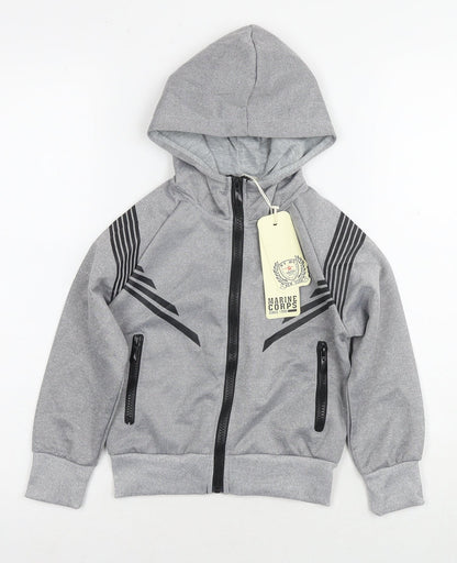 Marine Corps Boys Grey Polyester Full Zip Hoodie Size 4 Years Zip