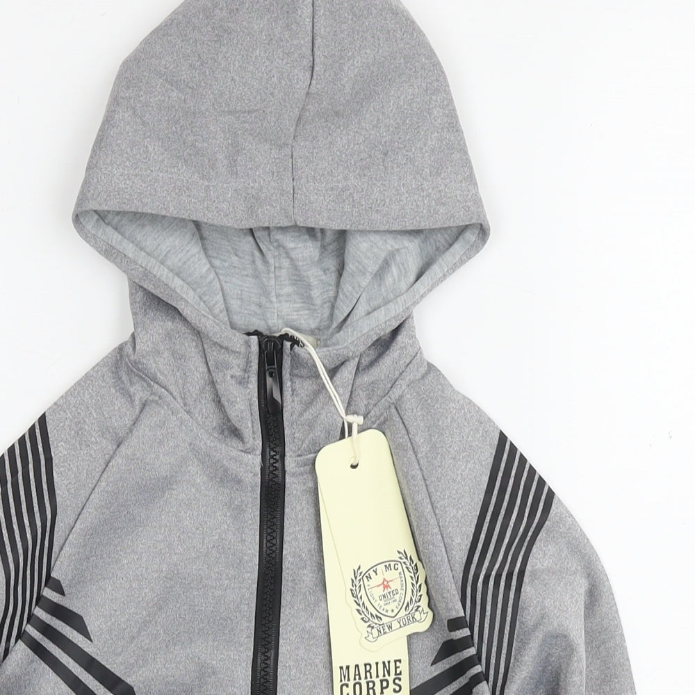 Marine Corps Boys Grey Polyester Full Zip Hoodie Size 4 Years Zip