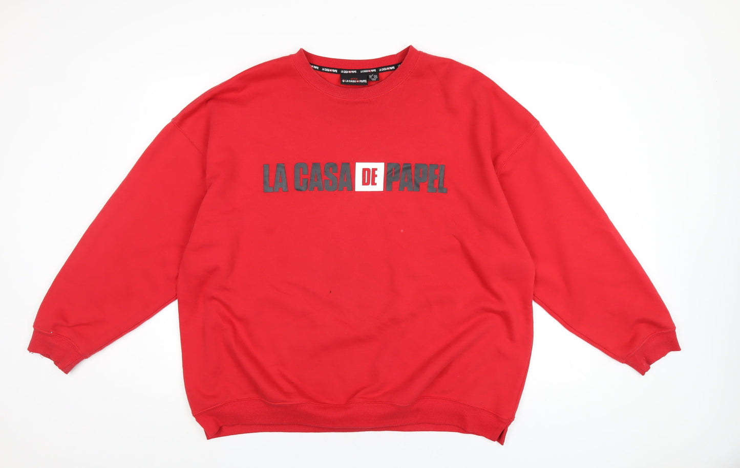 Money Heist Mens Red Cotton Pullover Sweatshirt Size L - La Casa de Papel