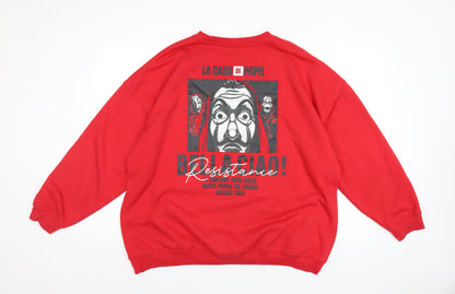 Money Heist Mens Red Cotton Pullover Sweatshirt Size L - La Casa de Papel
