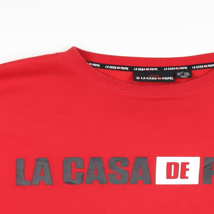 Money Heist Mens Red Cotton Pullover Sweatshirt Size L - La Casa de Papel