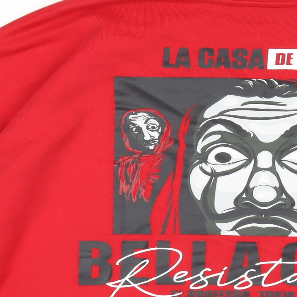 Money Heist Mens Red Cotton Pullover Sweatshirt Size L - La Casa de Papel