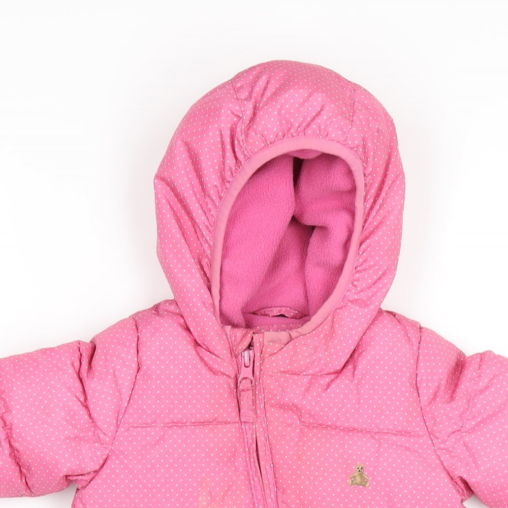 Gap Girls Pink Polka Dot Puffer Jacket Snowsuit Size 3-6 Months Zip