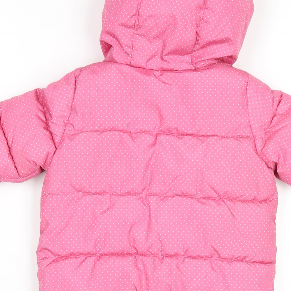 Gap Girls Pink Polka Dot Puffer Jacket Snowsuit Size 3-6 Months Zip
