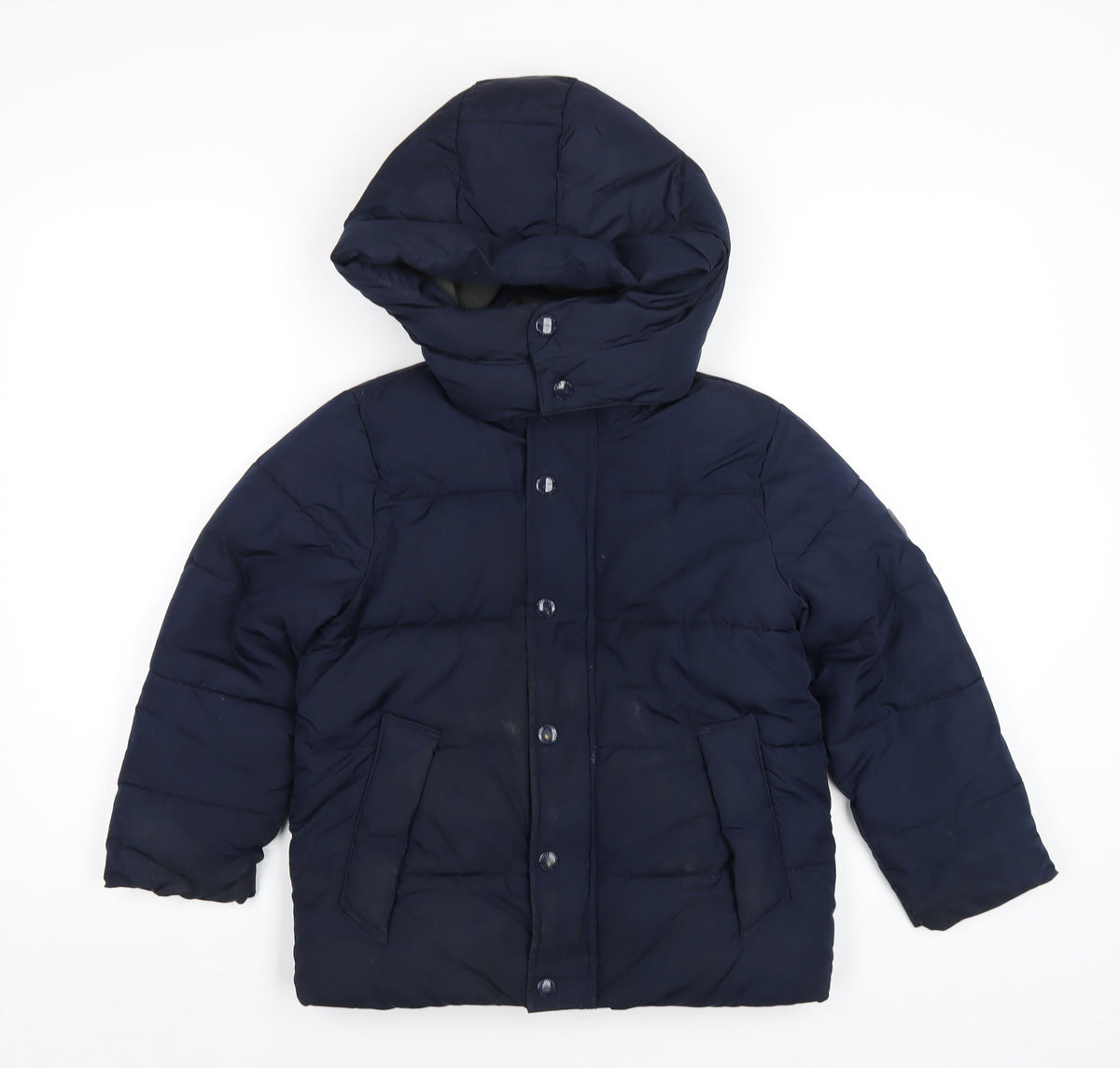 Additional front view of Gap boys’ blue puffer jacket coat, size S, zip