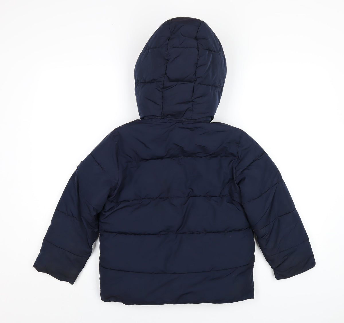 Back view of Gap boys’ blue puffer jacket coat, size S, zip