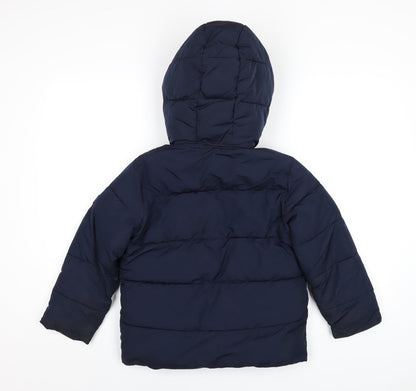 Back view of Gap boys’ blue puffer jacket coat, size S, zip