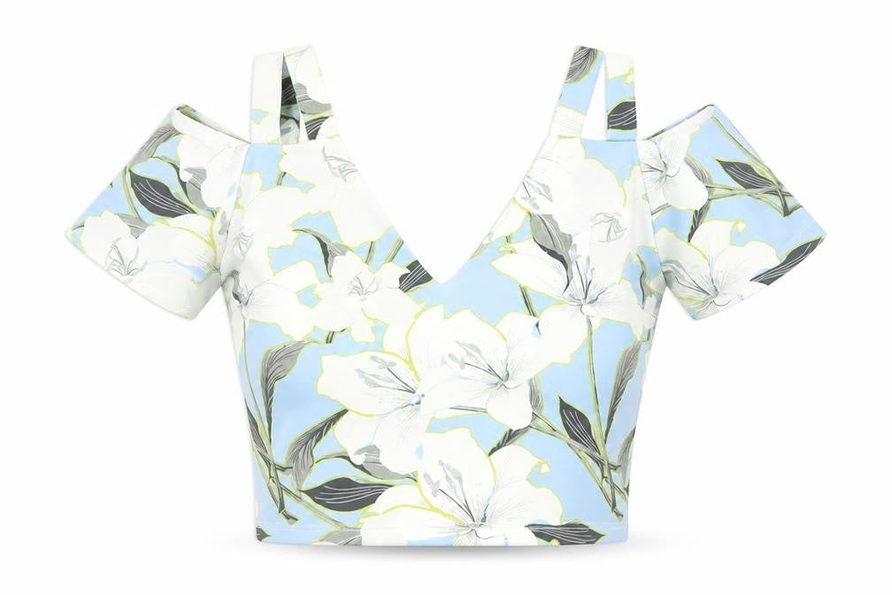 Womens UK Size 6 Miss Selfridge Blue Cropped Blouse