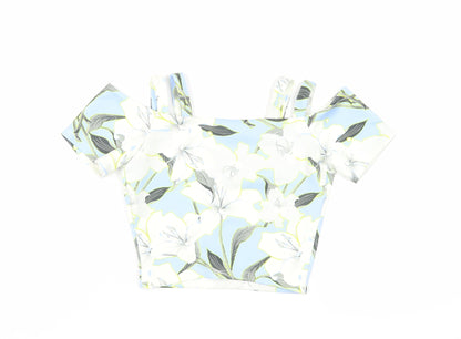Miss Selfridge Womens Blue Floral Polyester Cropped Blouse Size 6 V-Neck