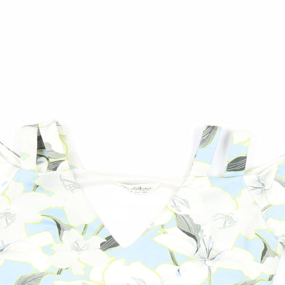 Miss Selfridge Womens Blue Floral Polyester Cropped Blouse Size 6 V-Neck