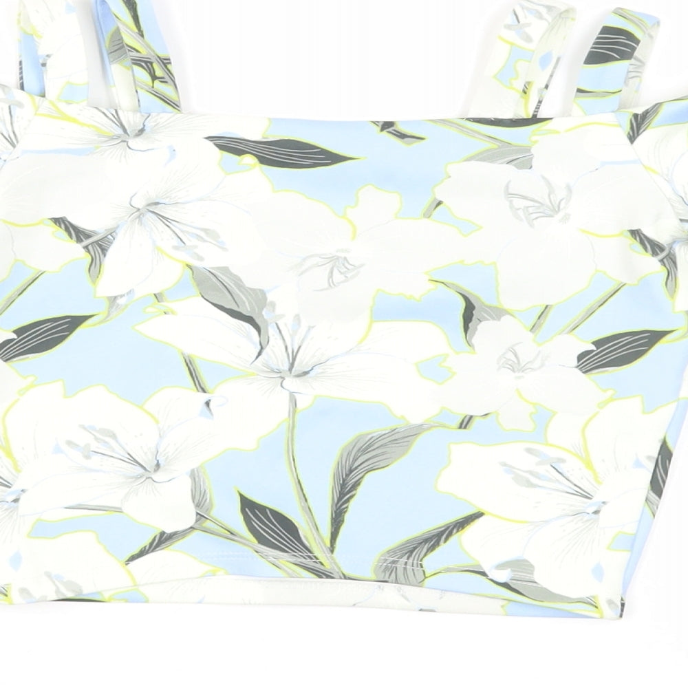 Miss Selfridge Womens Blue Floral Polyester Cropped Blouse Size 6 V-Neck