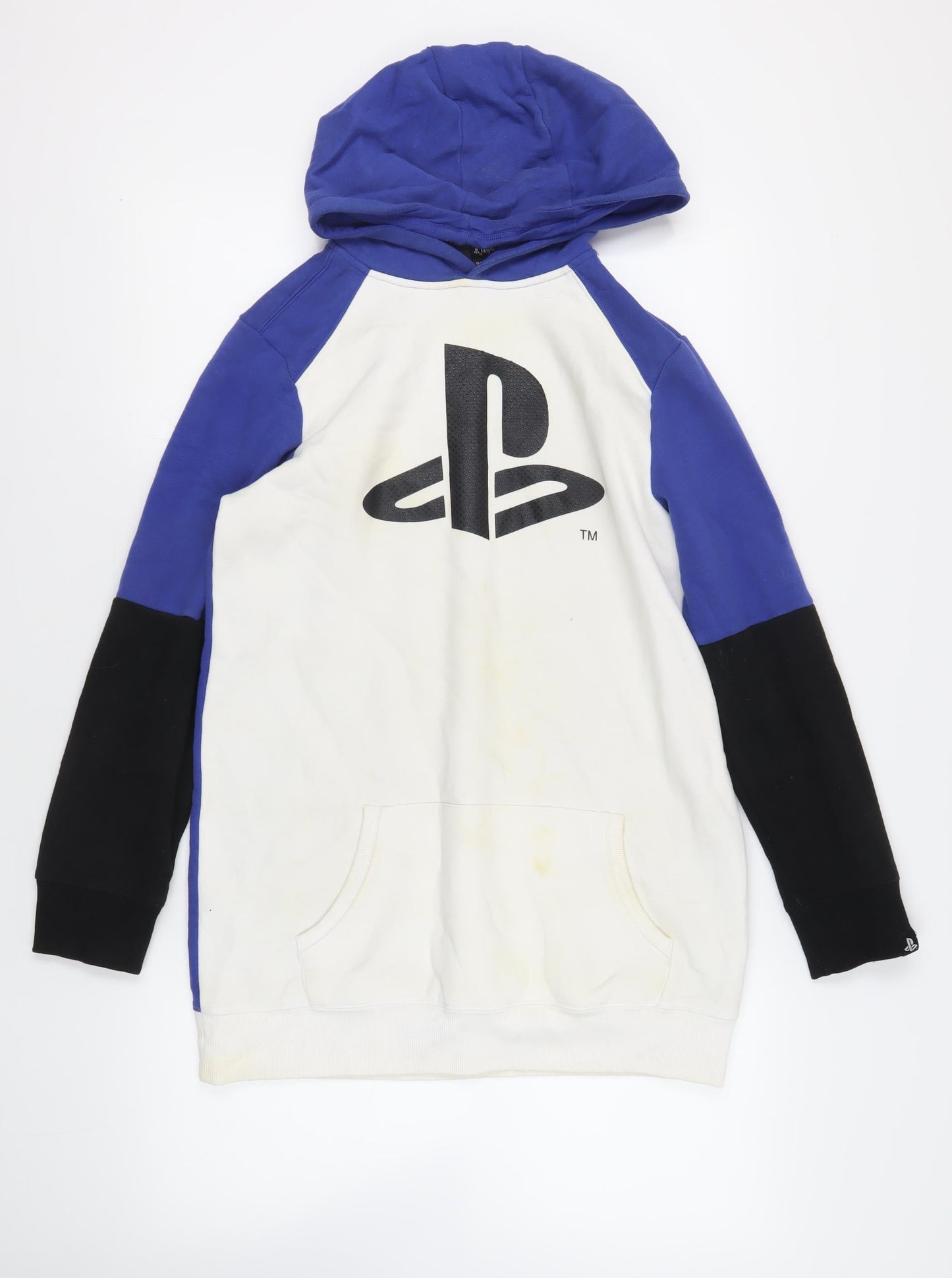 PlayStation Girls Blue Colourblock Cotton Pullover Hoodie Size 14-15 Years Pullover - Logo Pockets