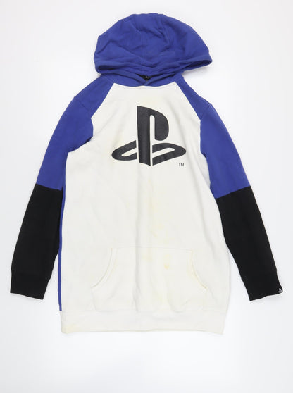 PlayStation Girls Blue Colourblock Cotton Pullover Hoodie Size 14-15 Years Pullover - Logo Pockets