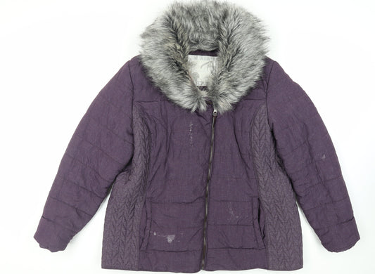 RJR.John Rocha Womens Purple Quilted Jacket Size 20 Zip - Faux Fur Collar