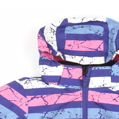 Crane Girls Multicoloured Striped Ski Jacket Jacket Size 7-8 Years Zip - Technical Outdoors Waterproof