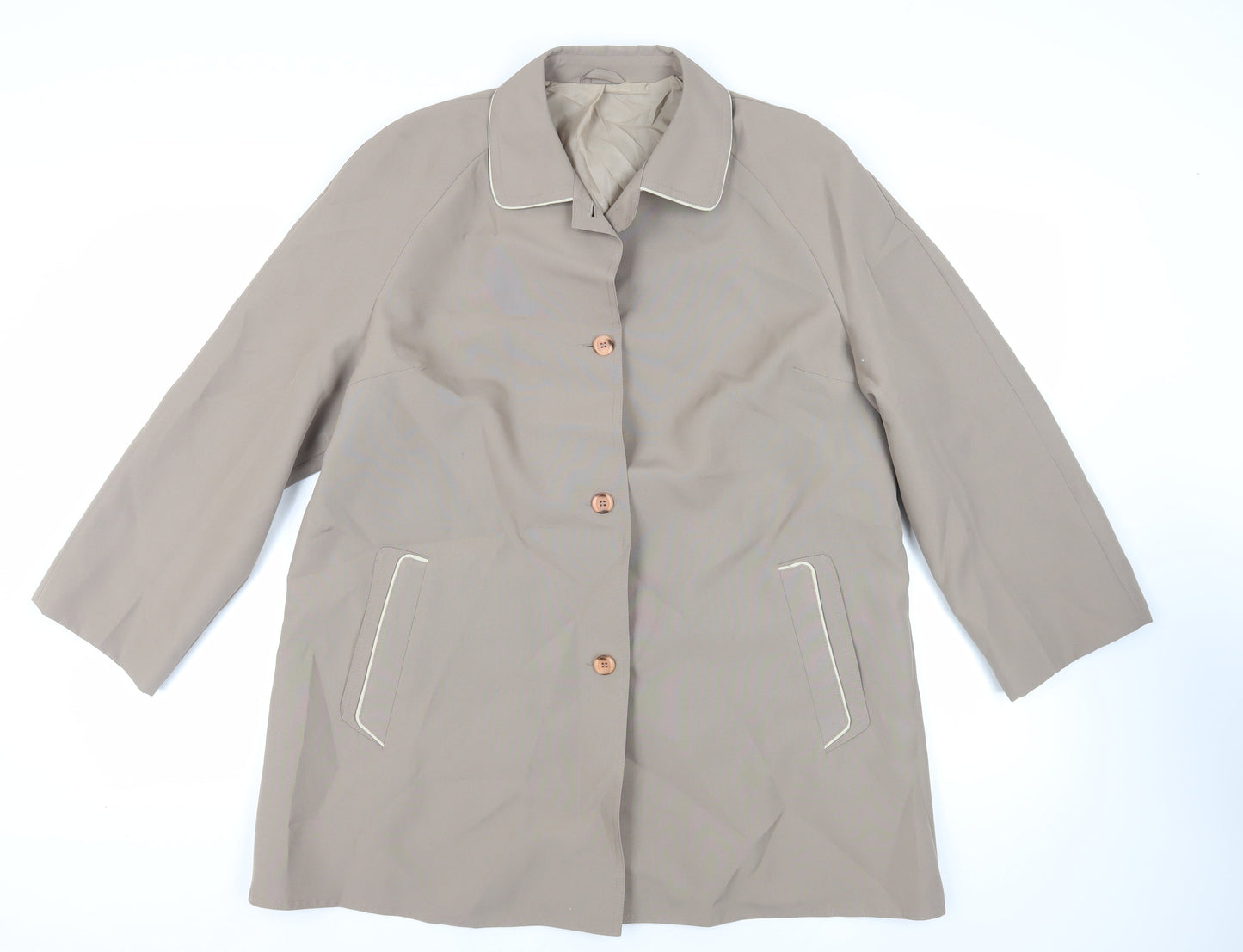 Ronald Skermer Womens Beige Overcoat Coat Size L Button - Vintage Lightweight