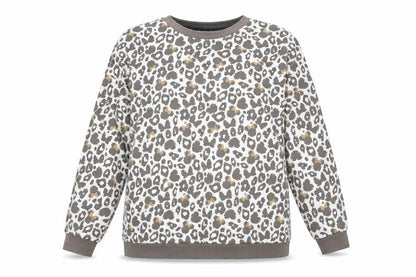 Front view of Minnie Mouse women’s white geometric cotton pullover sweatshirt, size XL, pullover - minnie mouse animal print