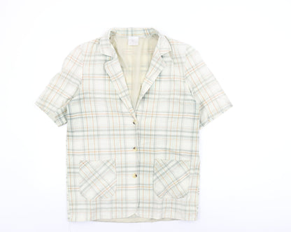 Compliments Womens White Plaid Cotton Basic Button-Up Size 14 Collared