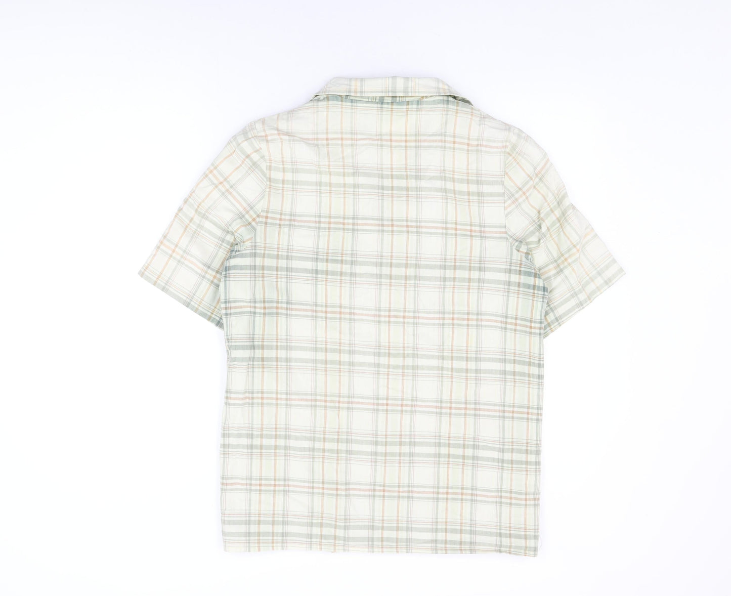 Compliments Womens White Plaid Cotton Basic Button-Up Size 14 Collared