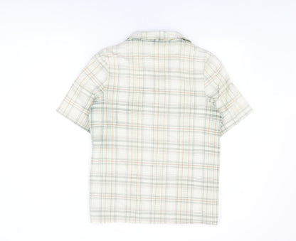 Compliments Womens White Plaid Cotton Basic Button-Up Size 14 Collared