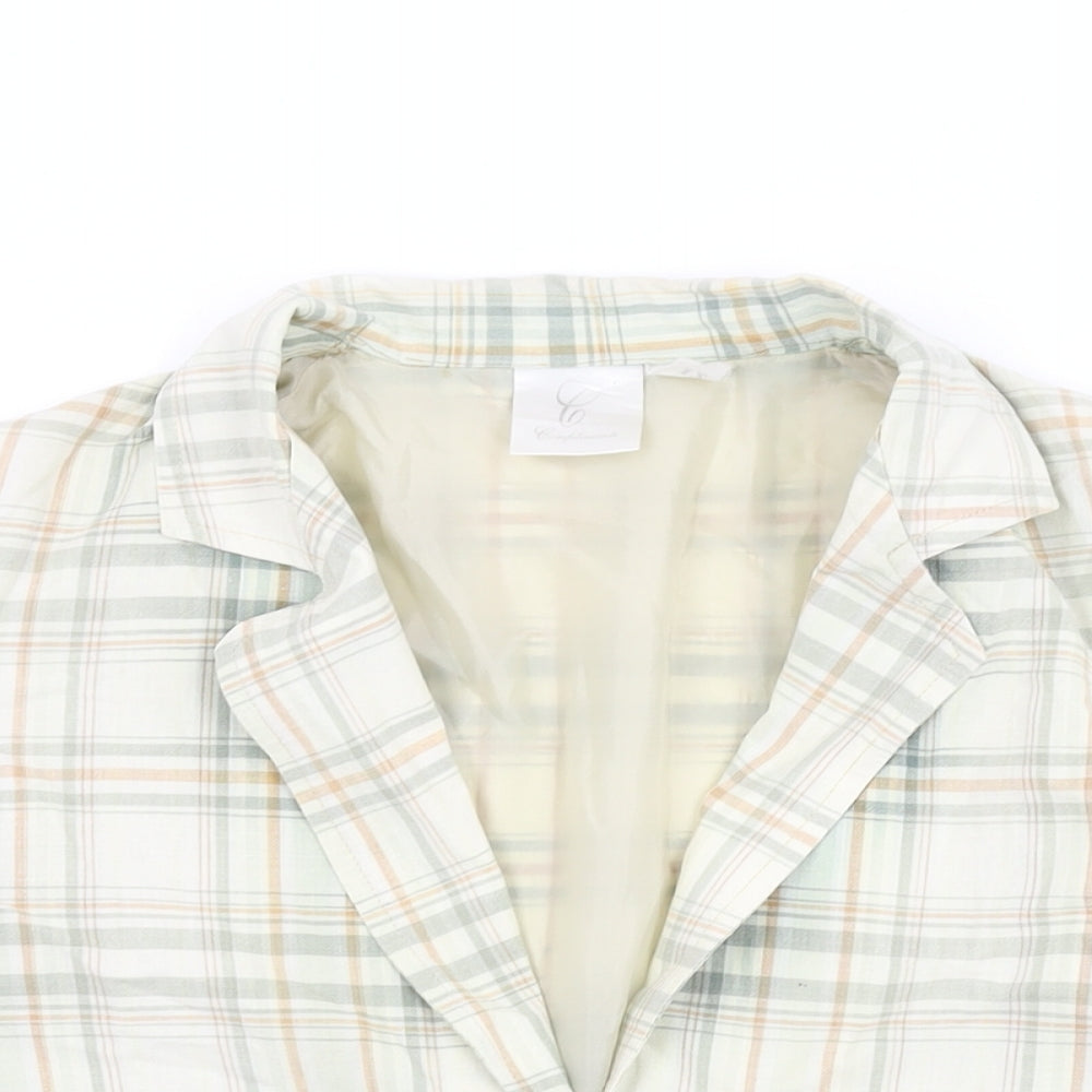 Compliments Womens White Plaid Cotton Basic Button-Up Size 14 Collared