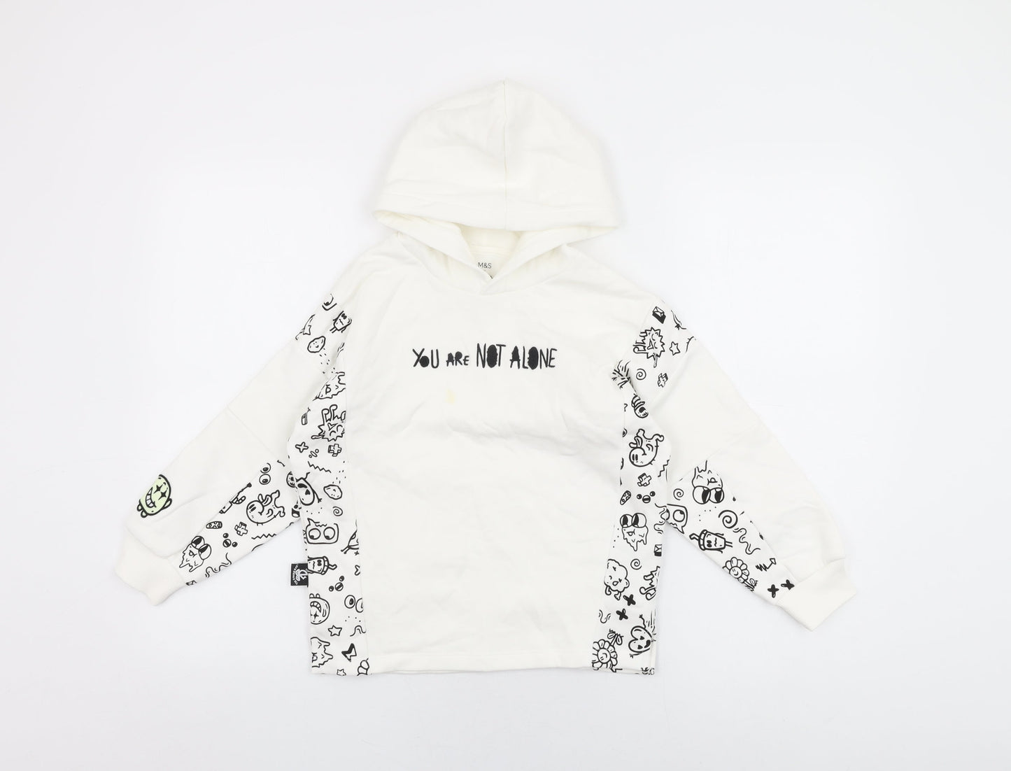 The Doodle Boy Boys White Cotton Pullover Hoodie Size 7-8 Years Pullover - You Are Not Alone