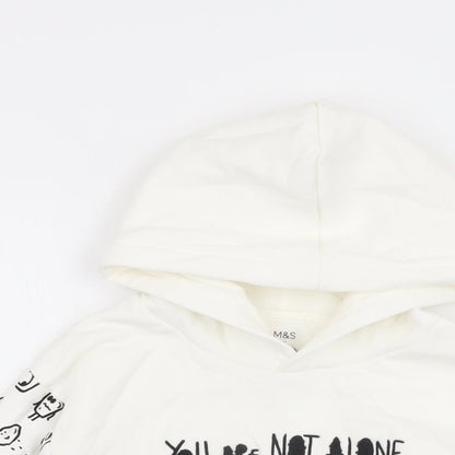 The Doodle Boy Boys White Cotton Pullover Hoodie Size 7-8 Years Pullover - You Are Not Alone