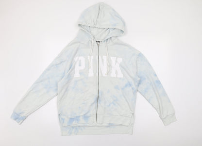 PINK Womens White Geometric Cotton Full Zip Hoodie Size S Zip - Tie Dye, PINK Logo