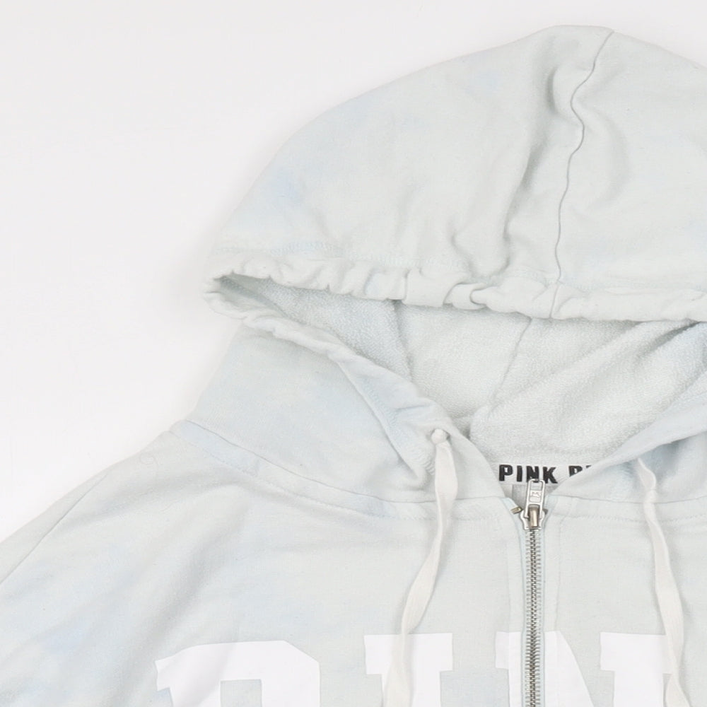 PINK Womens White Geometric Cotton Full Zip Hoodie Size S Zip - Tie Dye, PINK Logo
