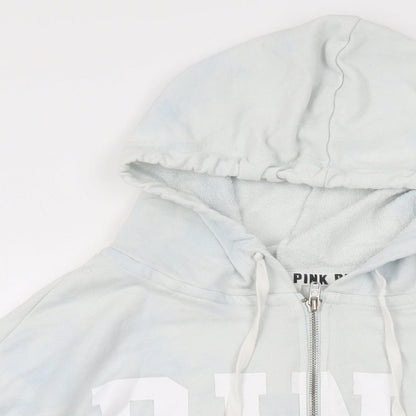 PINK Womens White Geometric Cotton Full Zip Hoodie Size S Zip - Tie Dye, PINK Logo