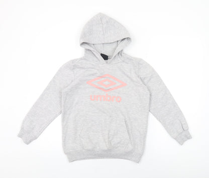 Umbro Girls Grey Cotton Pullover Hoodie Size 11-12 Years Pullover