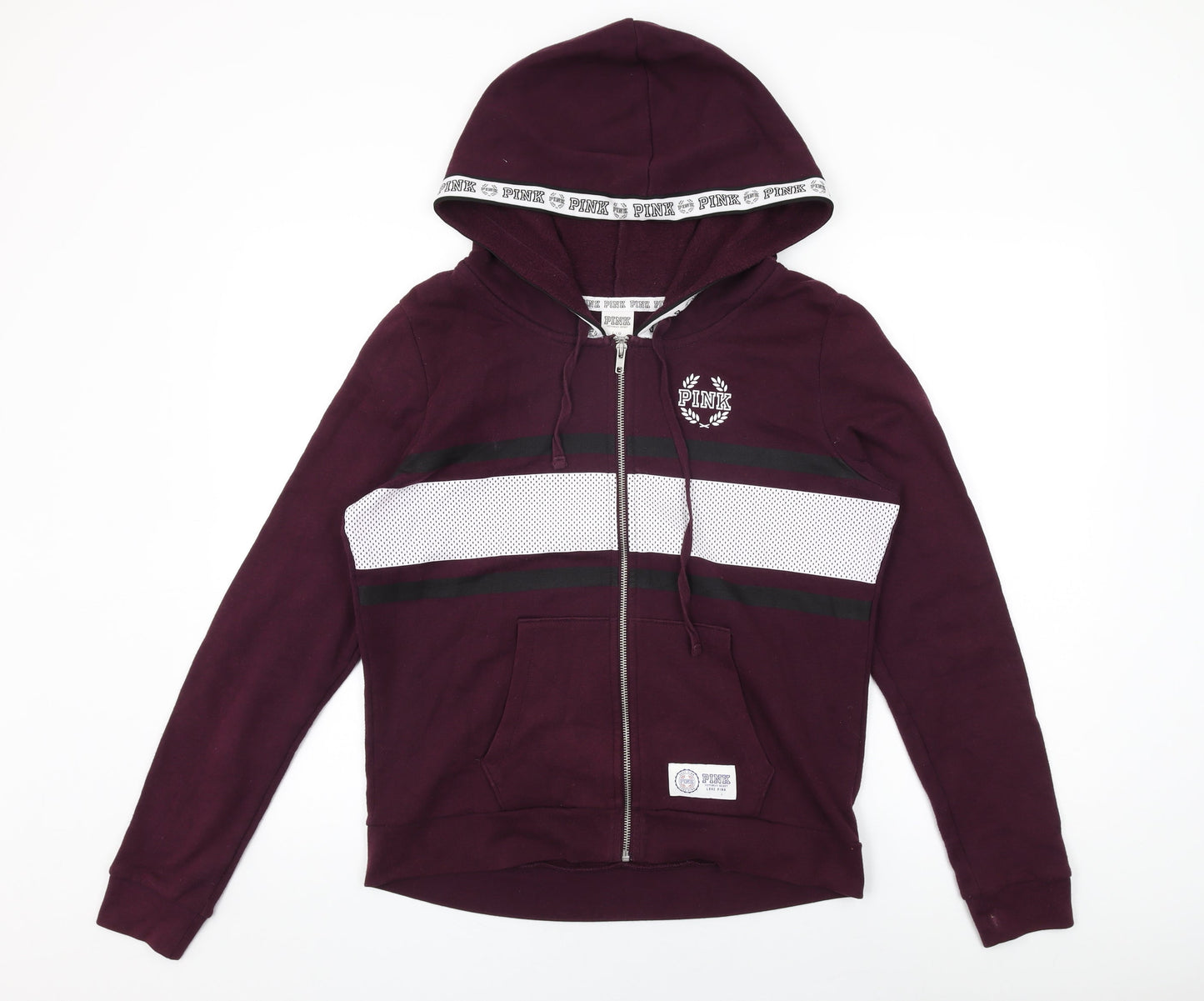 PINK Womens Purple Cotton Full Zip Hoodie Size L Zip