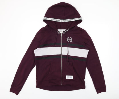 PINK Womens Purple Cotton Full Zip Hoodie Size L Zip