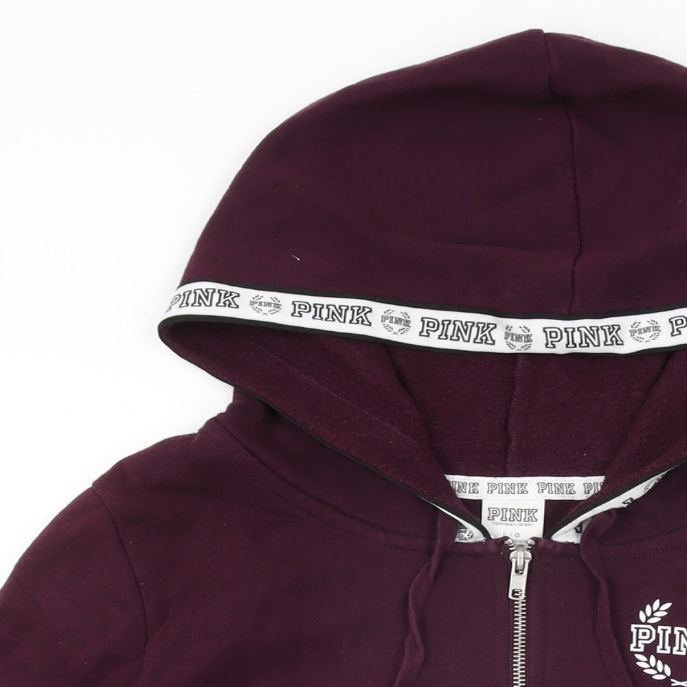 PINK Womens Purple Cotton Full Zip Hoodie Size L Zip