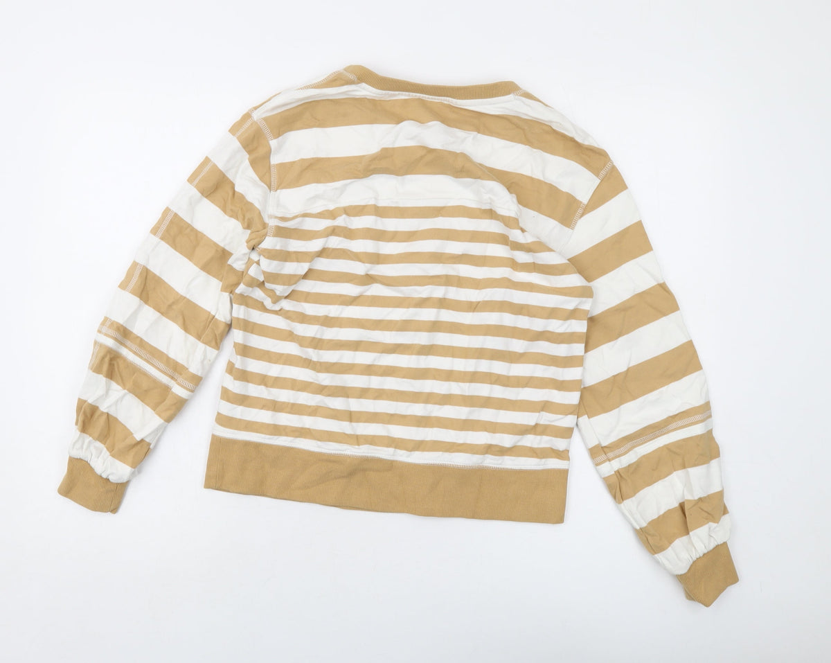 Next Womens Beige Striped Cotton Pullover Sweatshirt Size XS Pullover