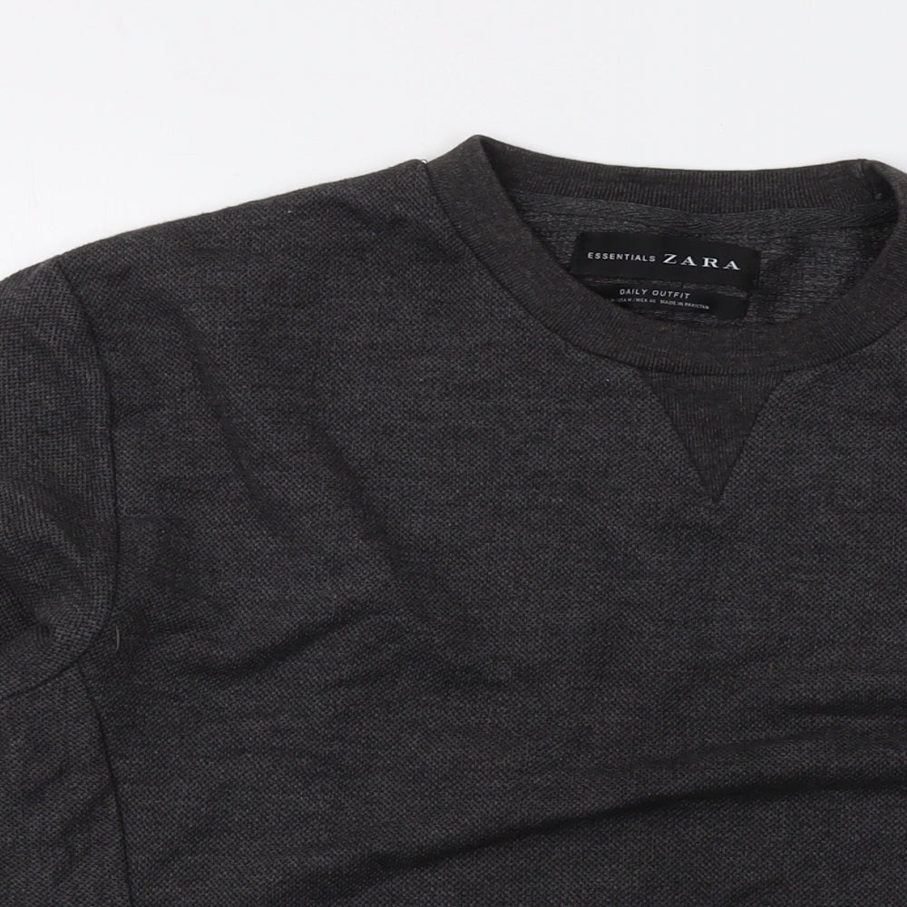 Zara Mens Grey Cotton Pullover Sweatshirt Size M