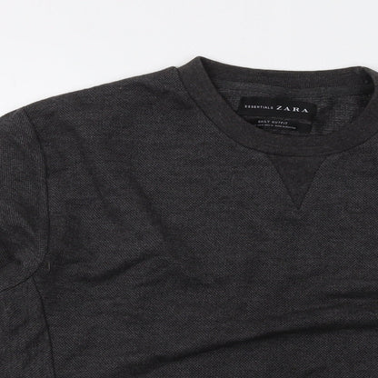 Zara Mens Grey Cotton Pullover Sweatshirt Size M