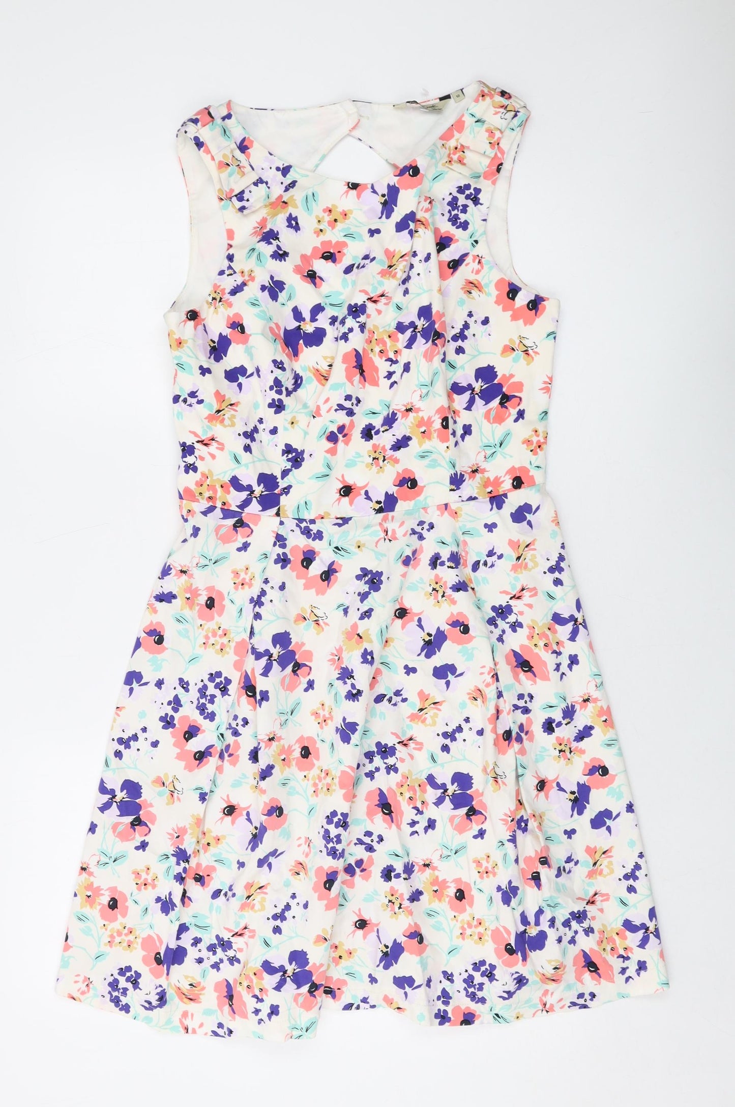 Kellly Break Womens Multicoloured Floral Cotton A-Line Size 12 Round Neck Button