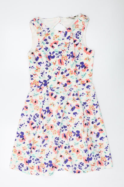 Kellly Break Womens Multicoloured Floral Cotton A-Line Size 12 Round Neck Button