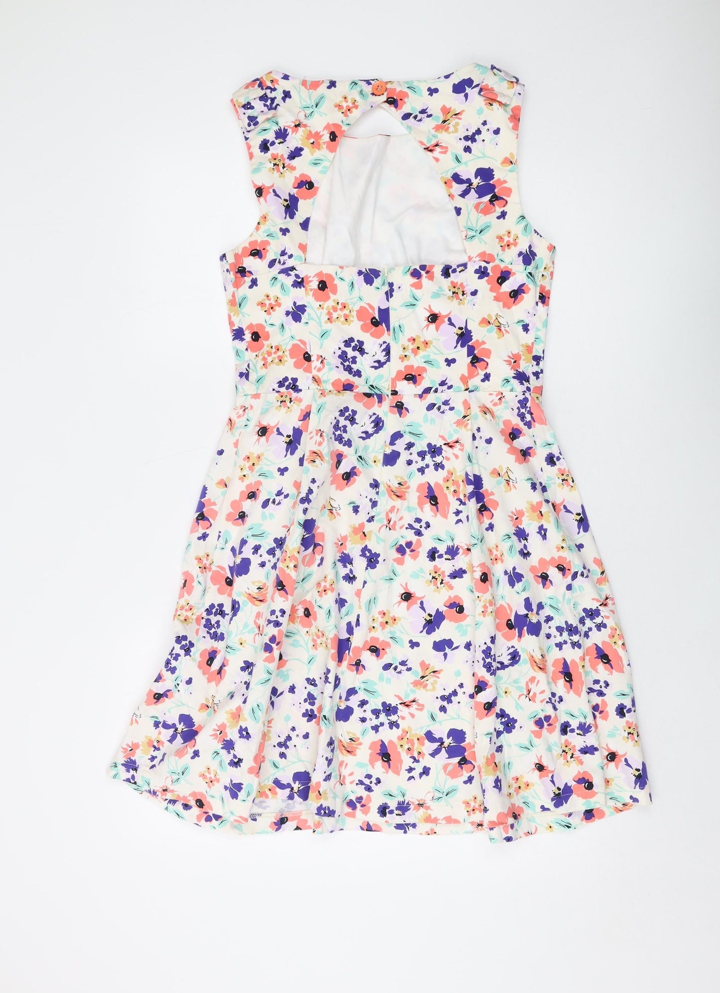 Kellly Break Womens Multicoloured Floral Cotton A-Line Size 12 Round Neck Button
