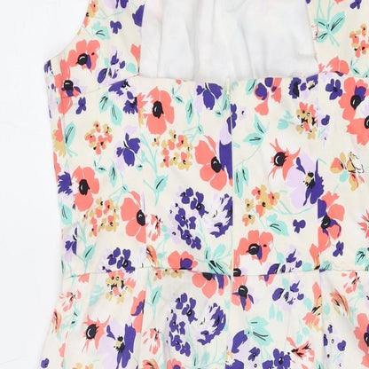 Kellly Break Womens Multicoloured Floral Cotton A-Line Size 12 Round Neck Button