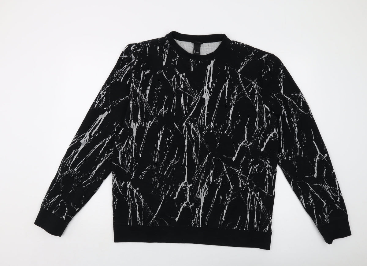 H&M Mens Black Geometric Polyester Pullover Sweatshirt Size M