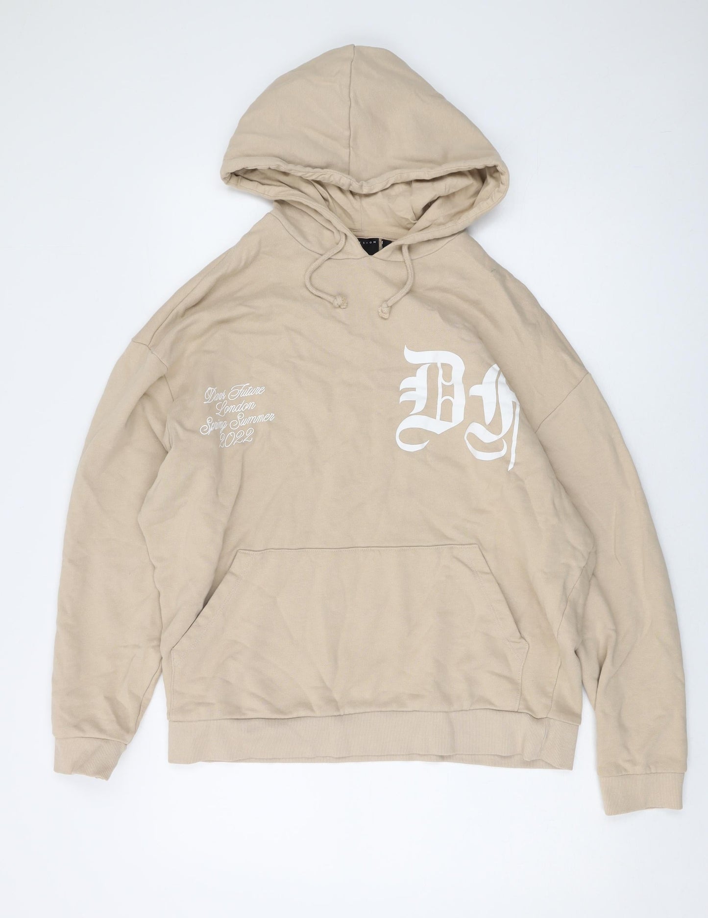 Asoso Mens Beige Cotton Pullover Hoodie Size L
