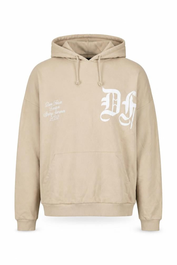 Front view of Asoso men’s beige cotton pullover hoodie, size L